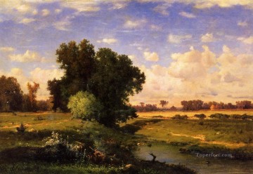 tonalism tonalist Painting - Hackensack Meadows Sunset Tonalist George Inness